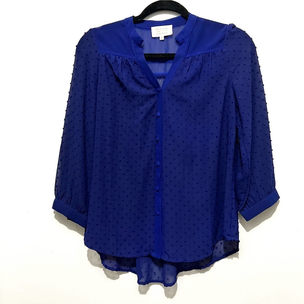 Crescent Designed Exclusively For Stitch Fix Blue Swiss Dot Button Up‎ Blouse S